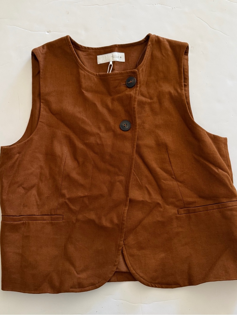 Zara Women’s Large Button Detail Brown Vest
